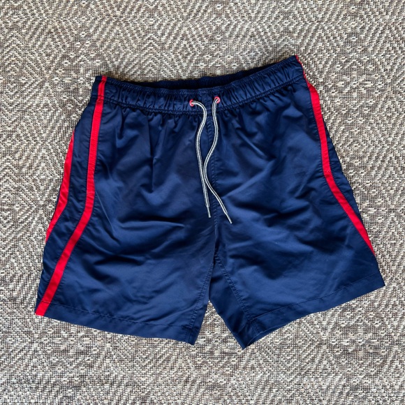 Speedo Men’s Small Navy Blue Red‎ UPF50 Comfort Stretch Swim Trunks - Picture 1 of 4